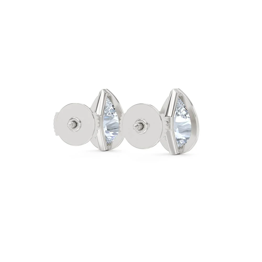 Bezel Set 3.00ct Pear Cut Lab Diamond Stud Earrings in 18K White Gold - Image 43
