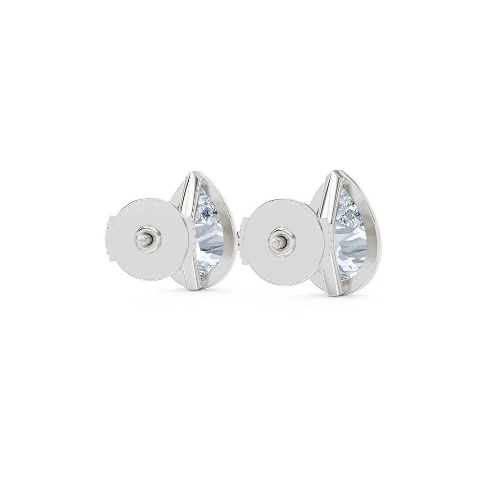 Bezel Set 3.00ct Pear Cut Lab Diamond Stud Earrings in 18K White Gold - Image 44