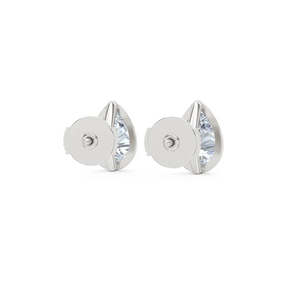 Bezel Set 3.00ct Pear Cut Lab Diamond Stud Earrings in 18K White Gold - Image 45