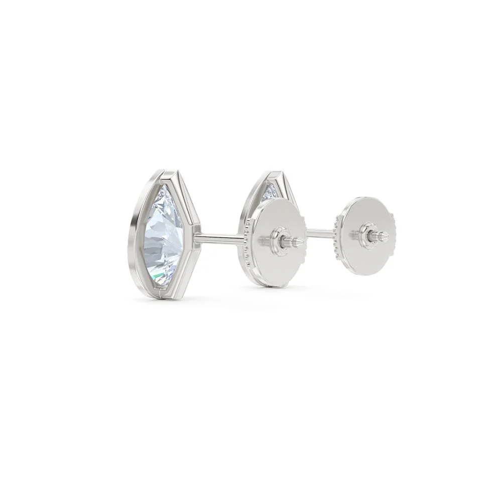 Bezel Set 3.00ct Pear Cut Lab Diamond Stud Earrings in 18K White Gold - Image 59
