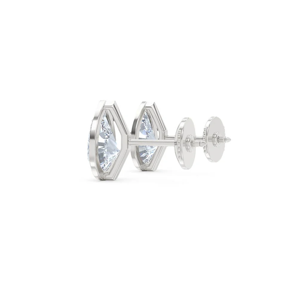 Bezel Set 3.00ct Pear Cut Lab Diamond Stud Earrings in 18K White Gold - Image 63