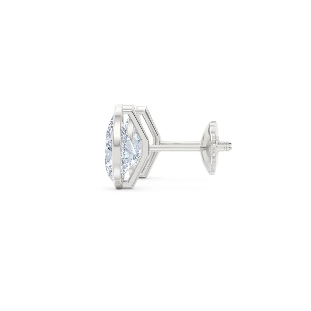 Bezel Set 3.00ct Pear Cut Lab Diamond Stud Earrings in 18K White Gold - Image 67