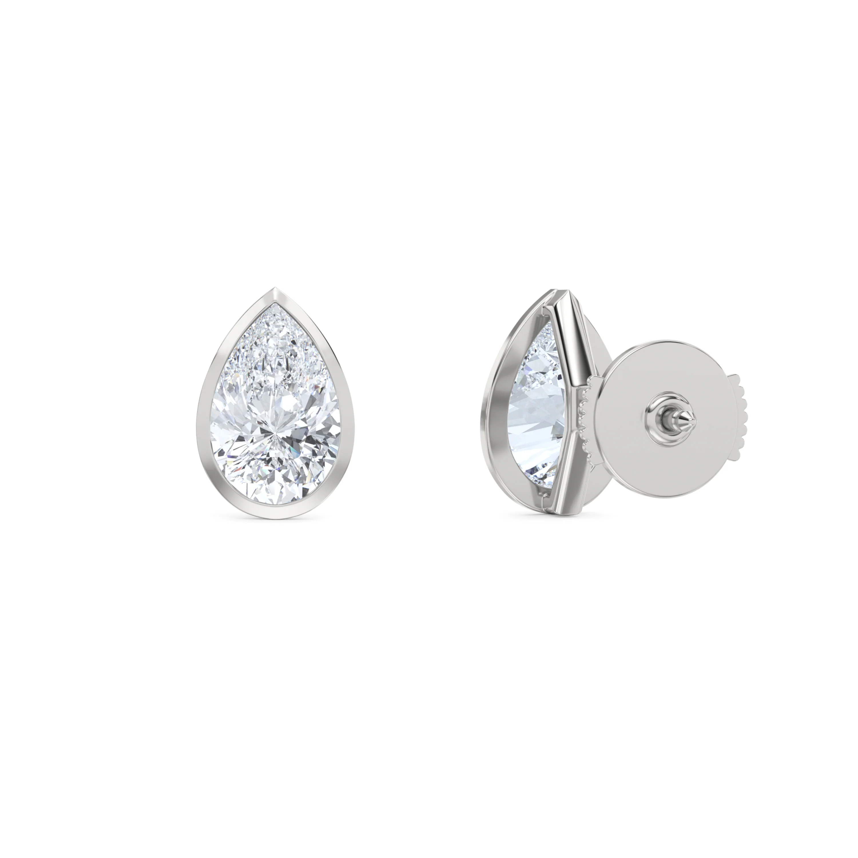 Bezel Set 3.00ct Pear Cut Lab Diamond Stud Earrings in 18K White Gold - Image 7