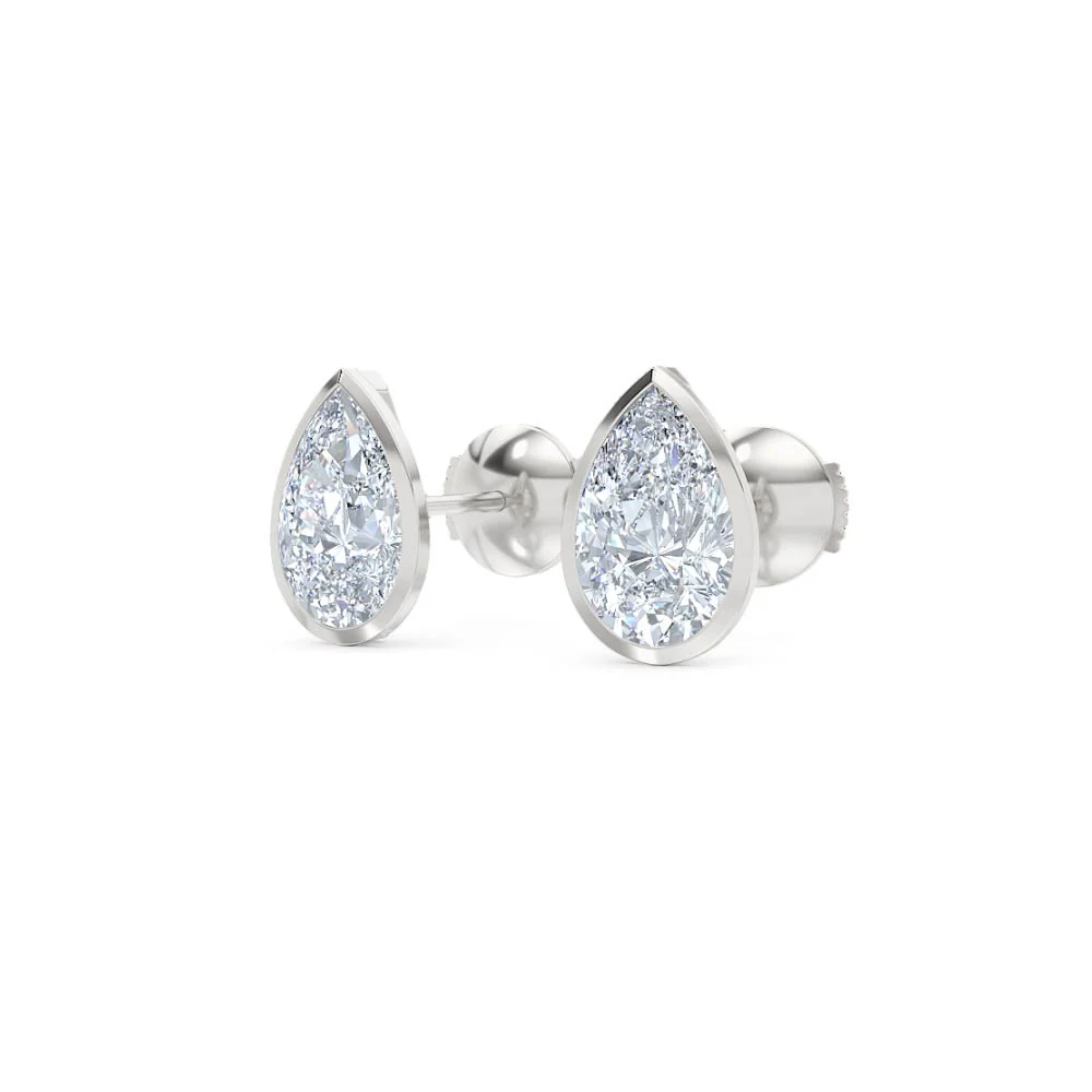 Bezel Set 3.00ct Pear Cut Lab Diamond Stud Earrings in 18K White Gold - Image 82