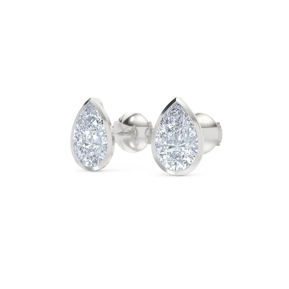Bezel Set 3.00ct Pear Cut Lab Diamond Stud Earrings in 18K White Gold - Image 83
