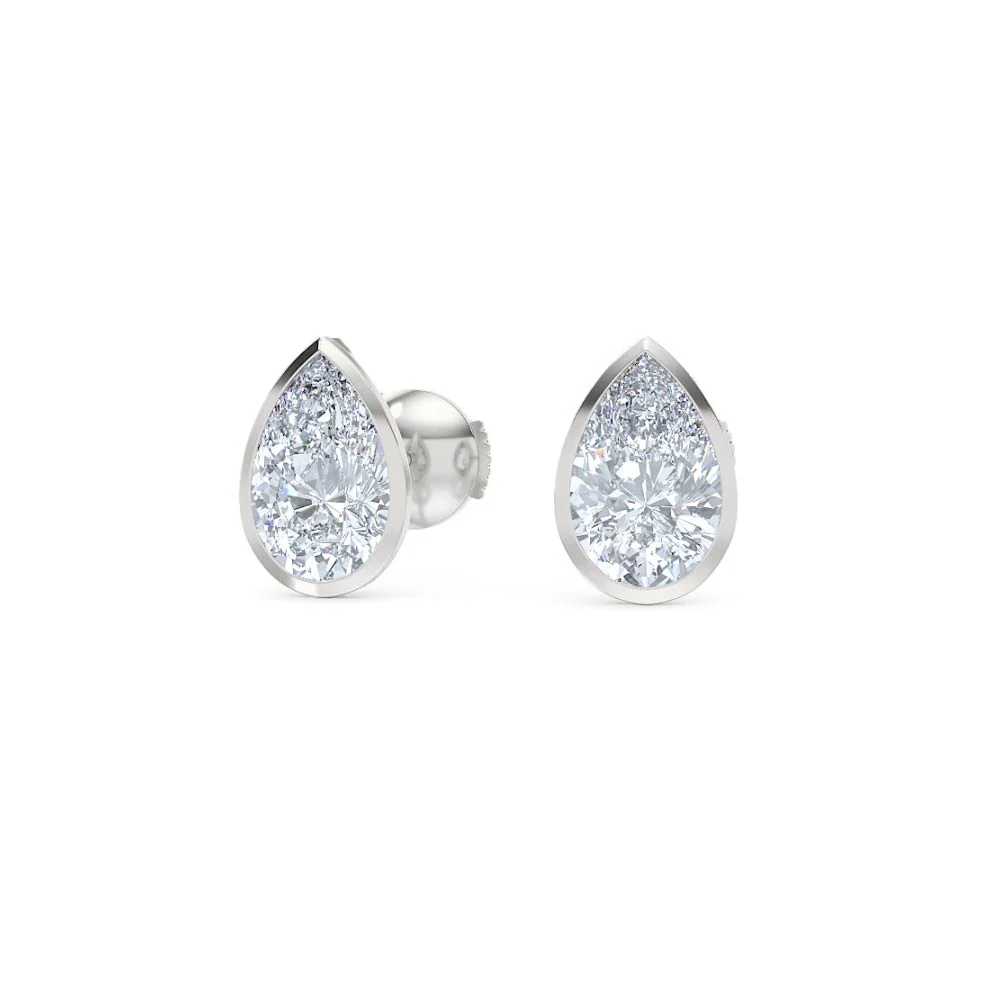 Bezel Set 3.00ct Pear Cut Lab Diamond Stud Earrings in 18K White Gold - Image 86
