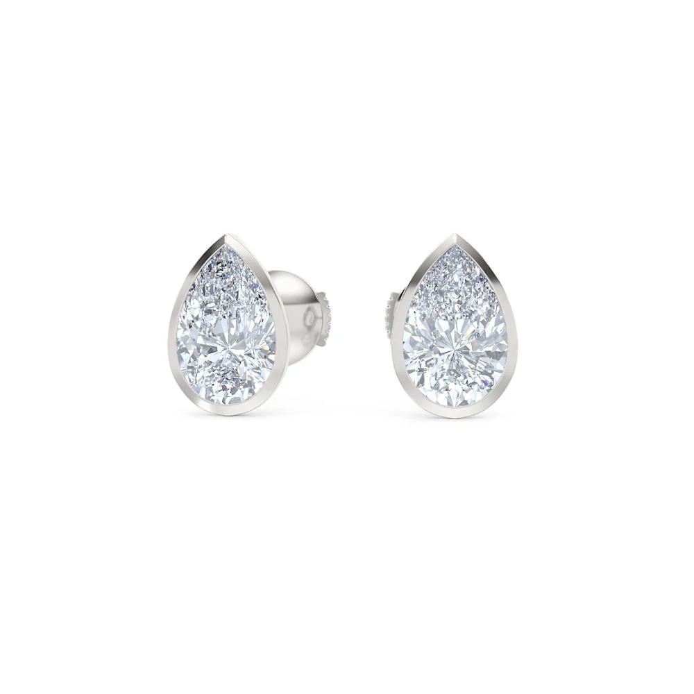 Bezel Set 3.00ct Pear Cut Lab Diamond Stud Earrings in 18K White Gold - Image 87