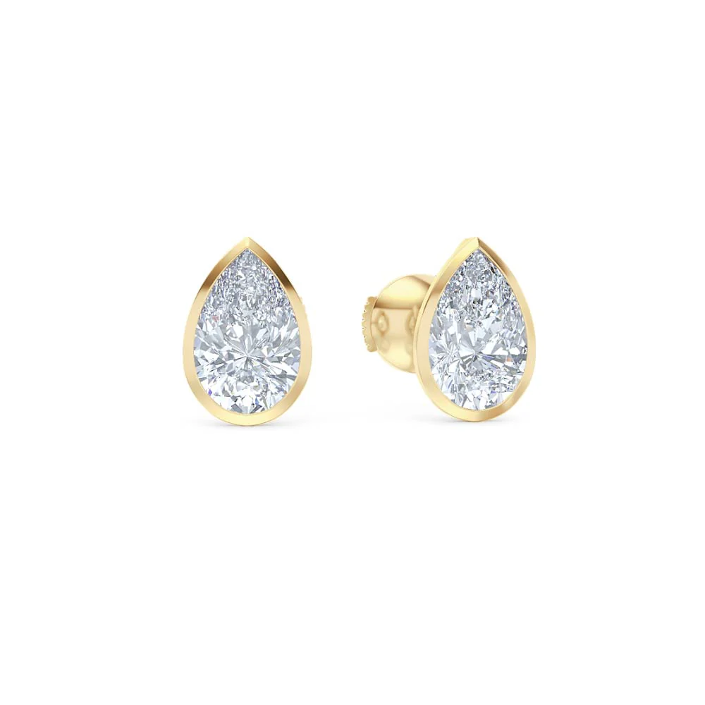 Bezel Set 3.00ct Pear Cut Lab Diamond Stud Earrings in 18K Yellow Gold - Image 11