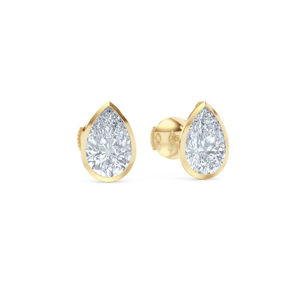 Bezel Set 3.00ct Pear Cut Lab Diamond Stud Earrings in 18K Yellow Gold - Image 12