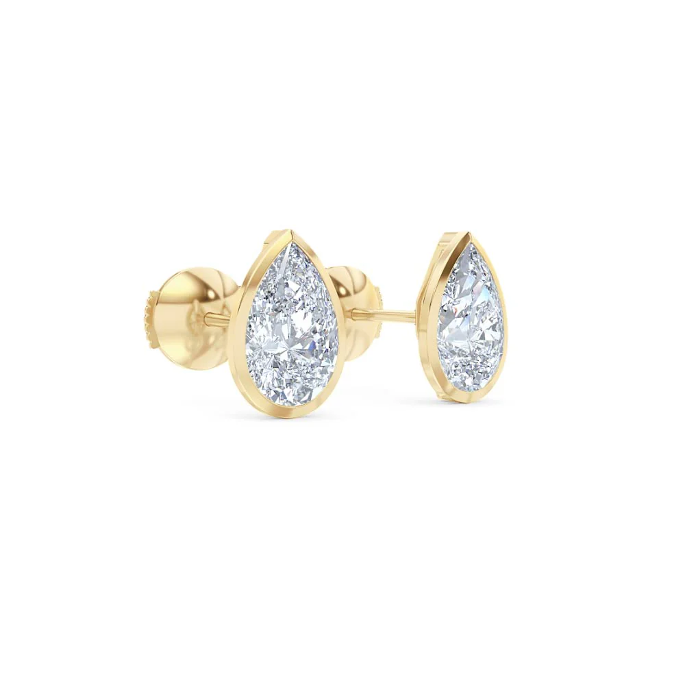Bezel Set 3.00ct Pear Cut Lab Diamond Stud Earrings in 18K Yellow Gold - Image 17
