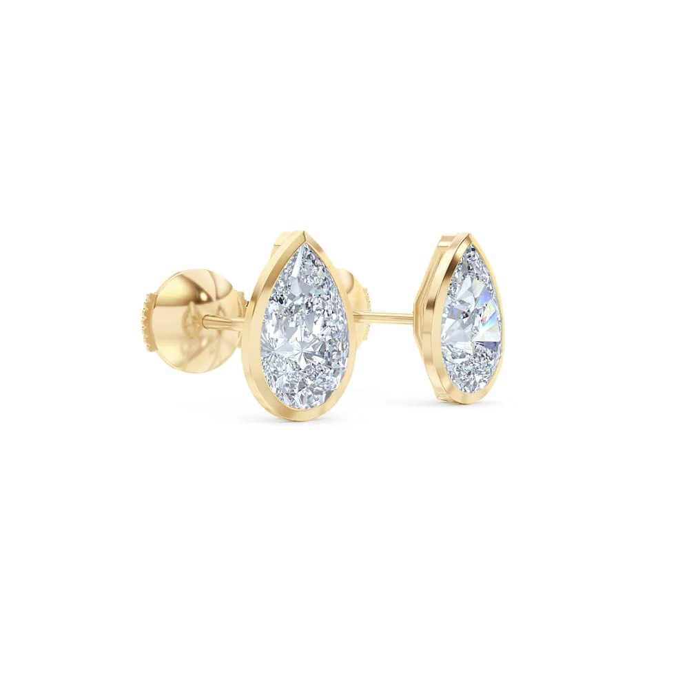 Bezel Set 3.00ct Pear Cut Lab Diamond Stud Earrings in 18K Yellow Gold - Image 18