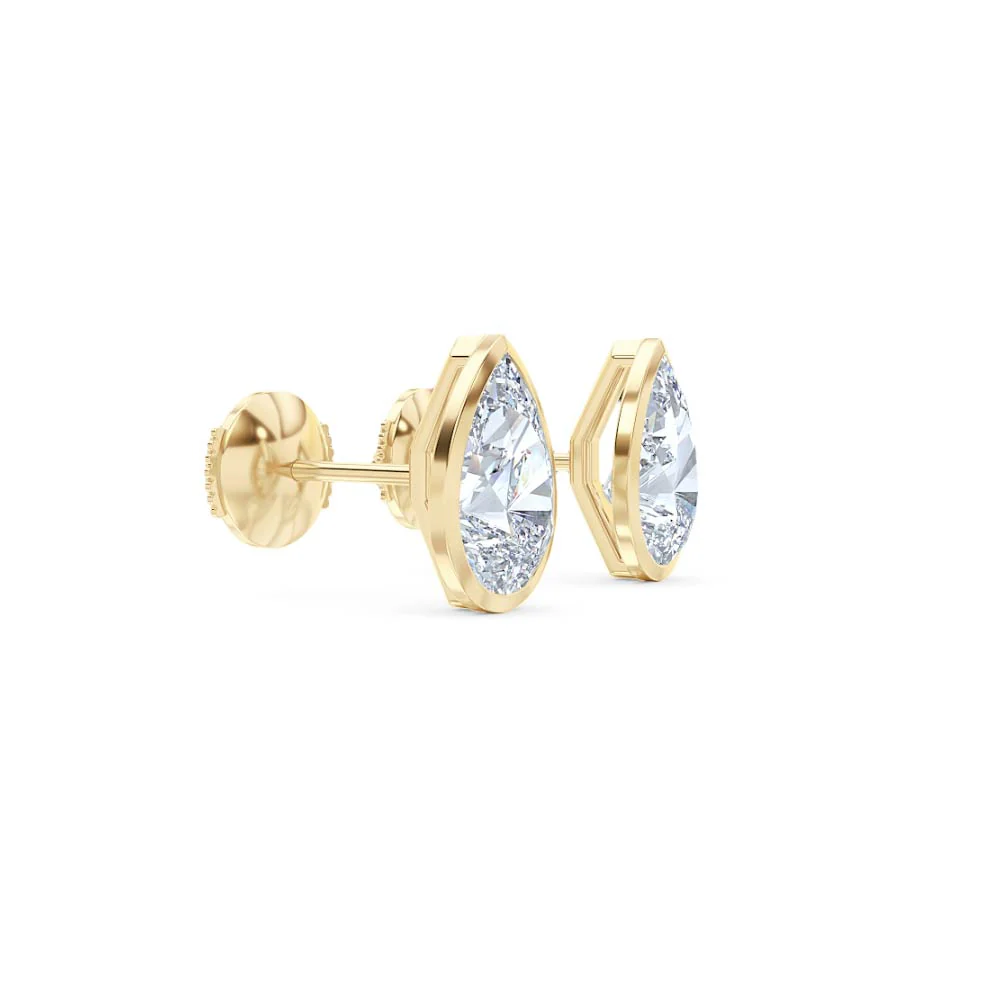 Bezel Set 3.00ct Pear Cut Lab Diamond Stud Earrings in 18K Yellow Gold - Image 22