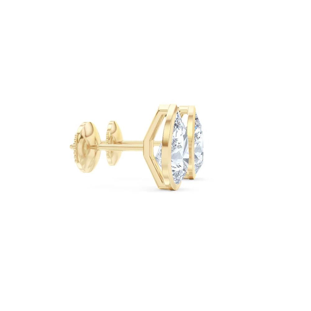 Bezel Set 3.00ct Pear Cut Lab Diamond Stud Earrings in 18K Yellow Gold - Image 26