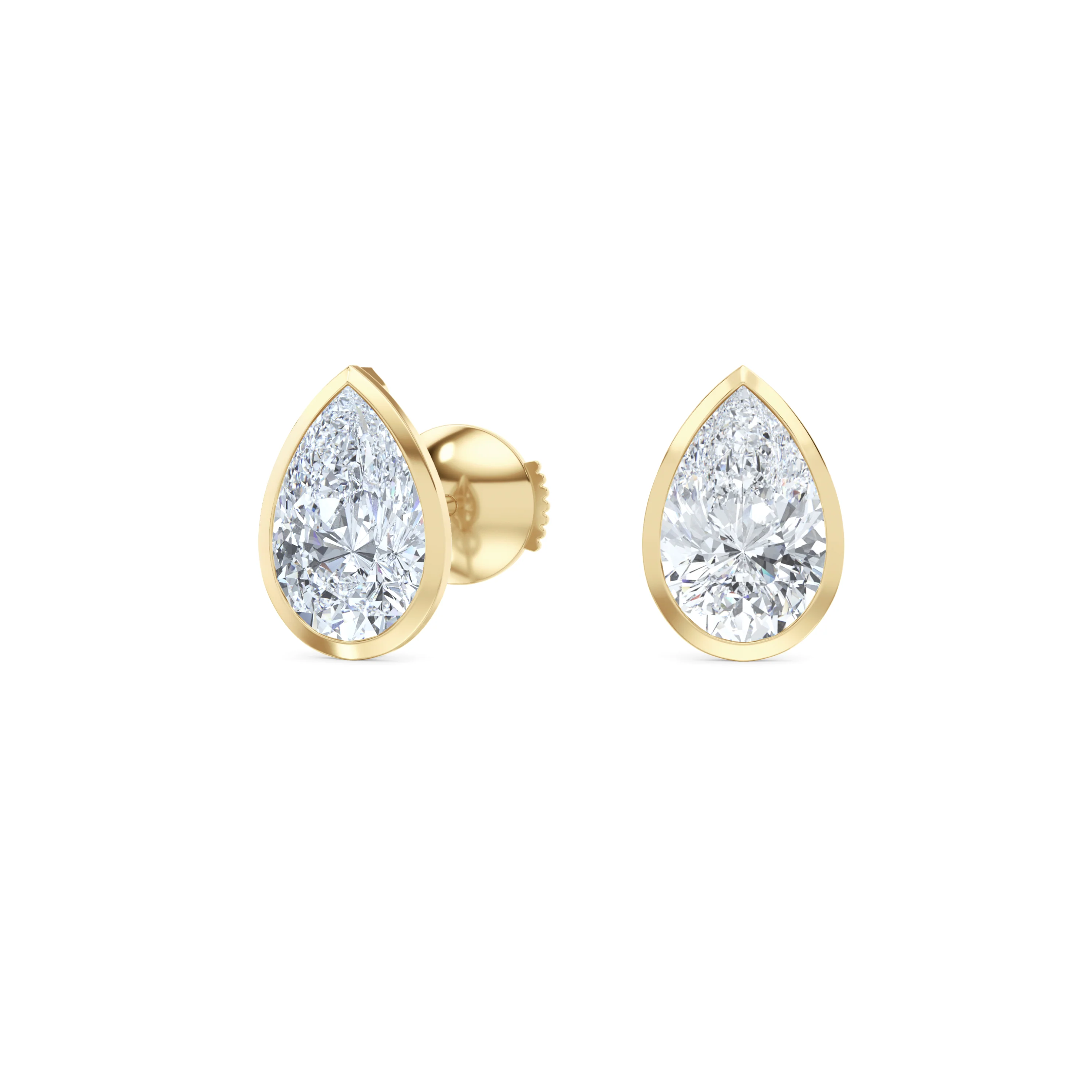 Bezel Set 3.00ct Pear Cut Lab Diamond Stud Earrings in 18K Yellow Gold - Image 3