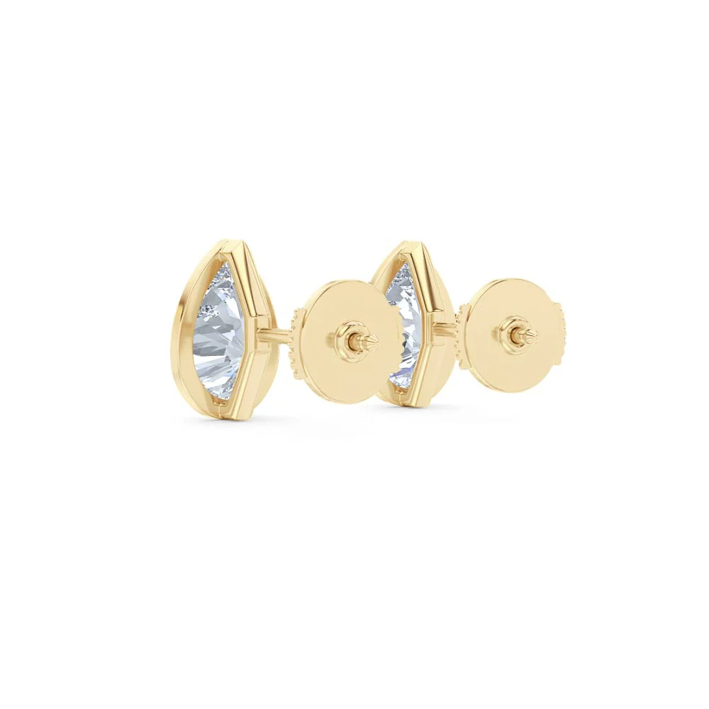 Bezel Set 3.00ct Pear Cut Lab Diamond Stud Earrings in 18K Yellow Gold - Image 56