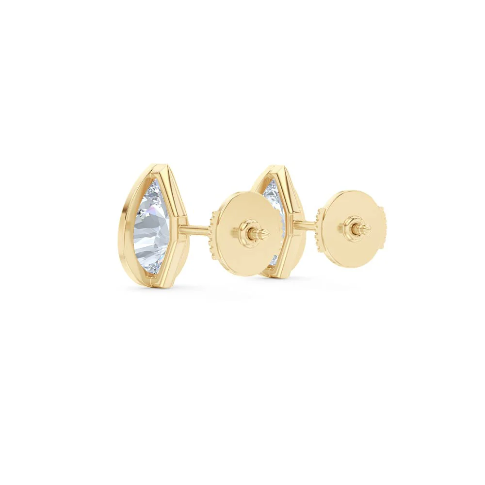 Bezel Set 3.00ct Pear Cut Lab Diamond Stud Earrings in 18K Yellow Gold - Image 57