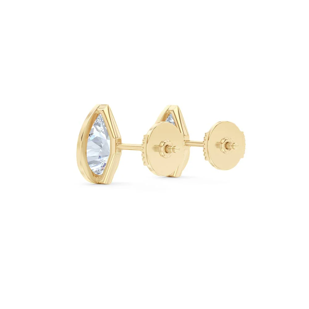 Bezel Set 3.00ct Pear Cut Lab Diamond Stud Earrings in 18K Yellow Gold - Image 58