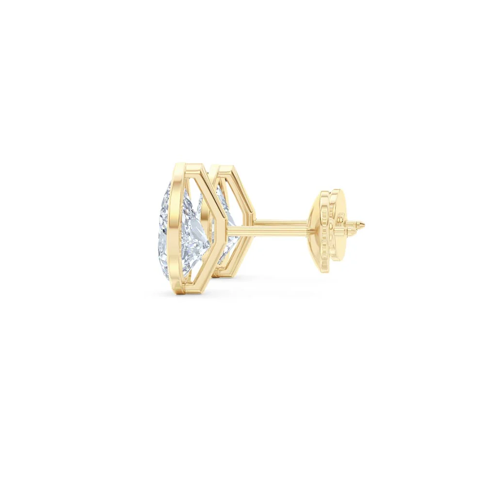 Bezel Set 3.00ct Pear Cut Lab Diamond Stud Earrings in 18K Yellow Gold - Image 66