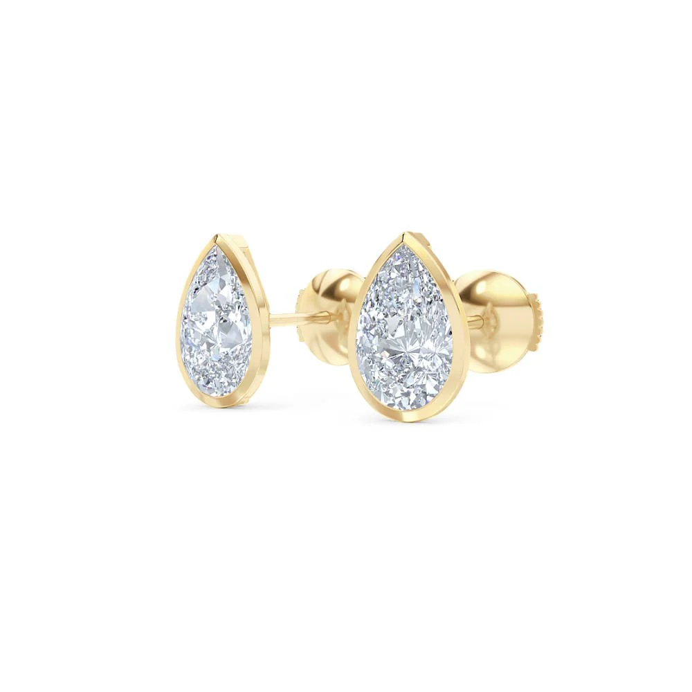 Bezel Set 3.00ct Pear Cut Lab Diamond Stud Earrings in 18K Yellow Gold - Image 81