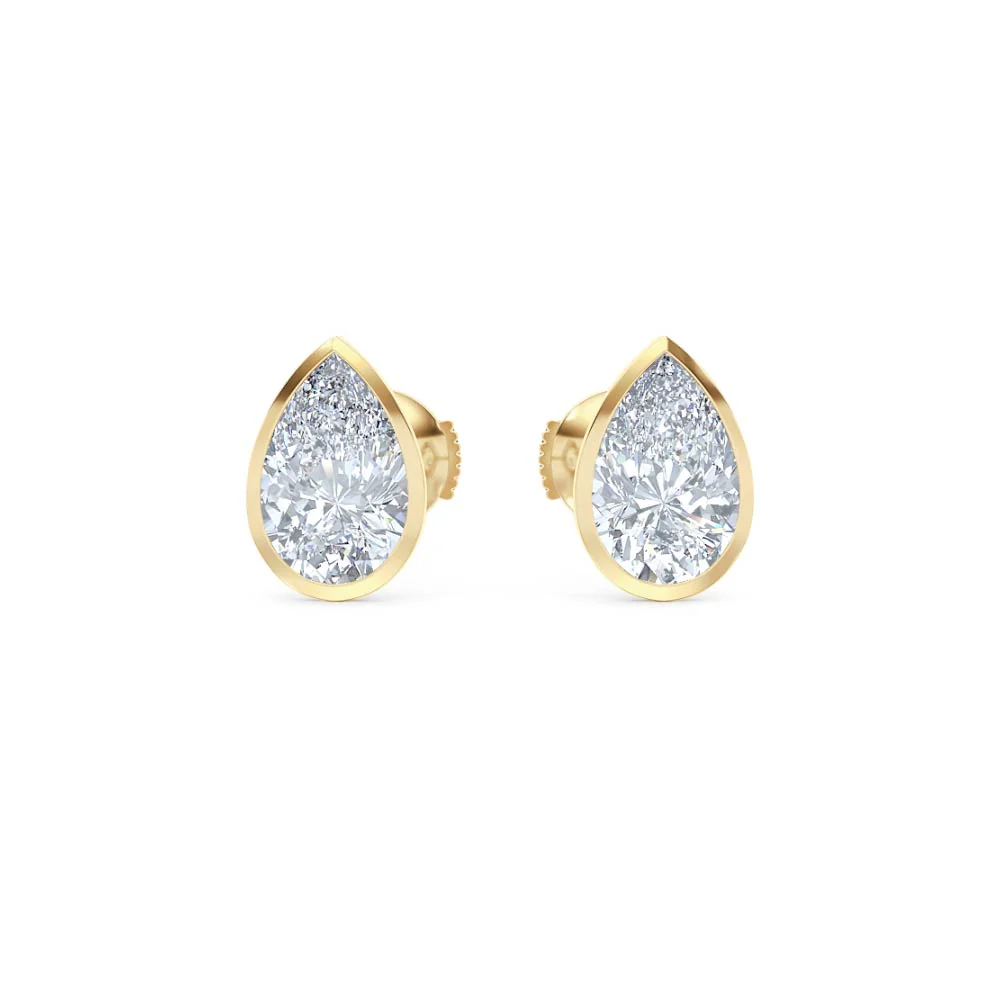 Bezel Set 3.00ct Pear Cut Lab Diamond Stud Earrings in 18K Yellow Gold - Image 9