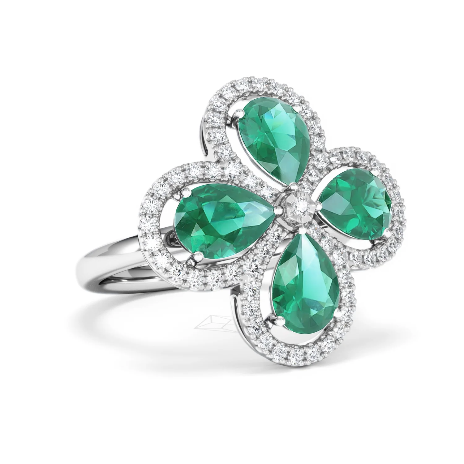 Bloom 3.20ct Lab Emerald and Lab Diamond Ring in 18K White Gold - Image 15