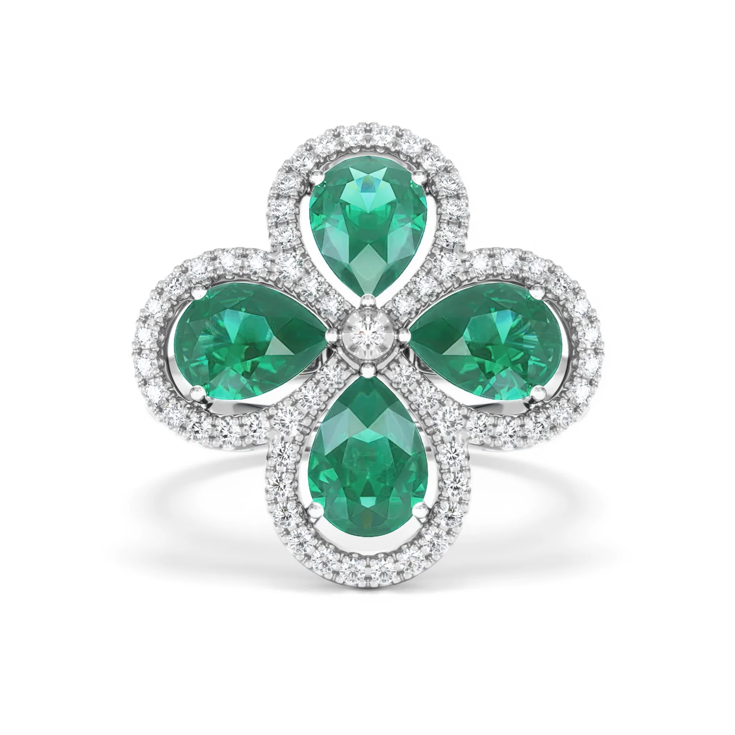 Bloom 3.20ct Lab Emerald and Lab Diamond Ring in 18K White Gold - Image 9