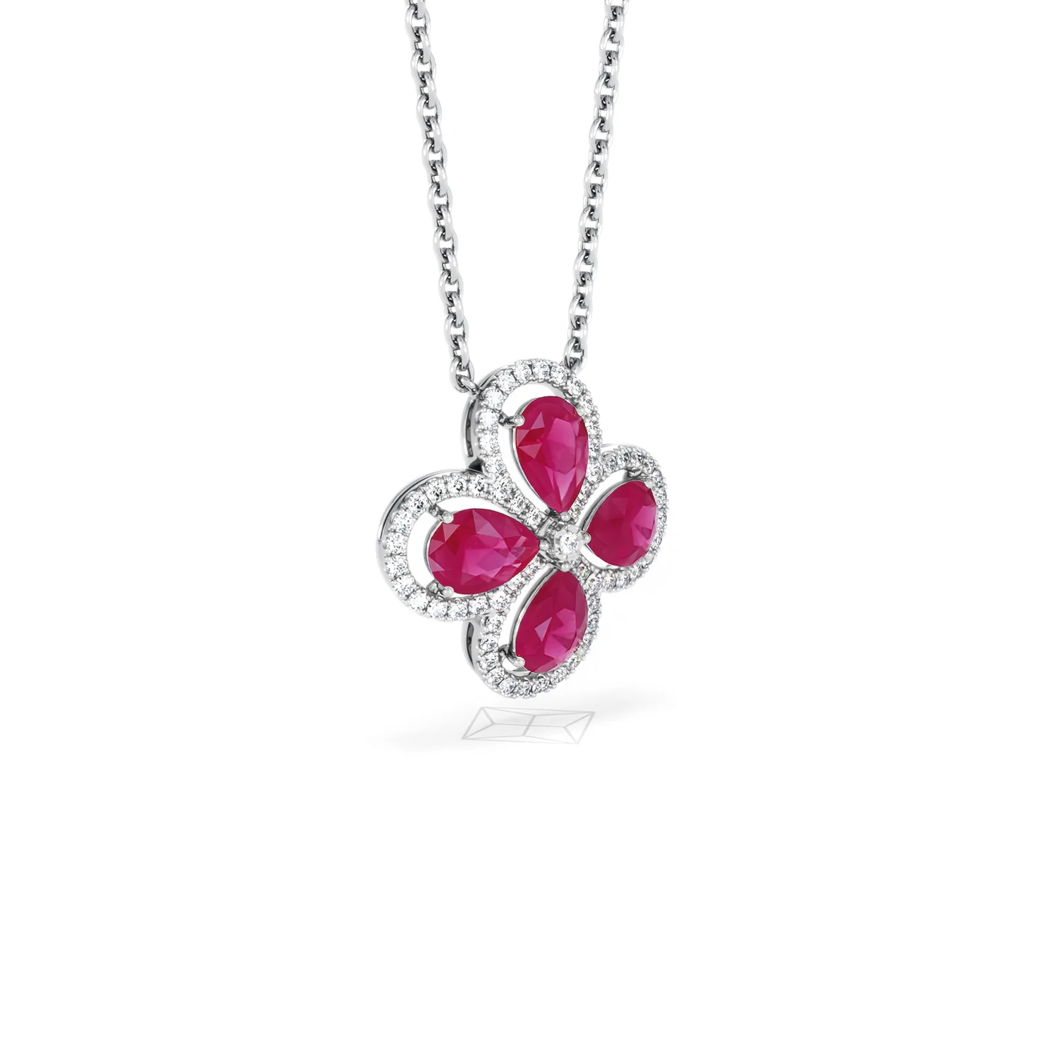 Bloom 3.30ct Lab Ruby and Lab Diamond Necklace in 18K White Gold - Image 17