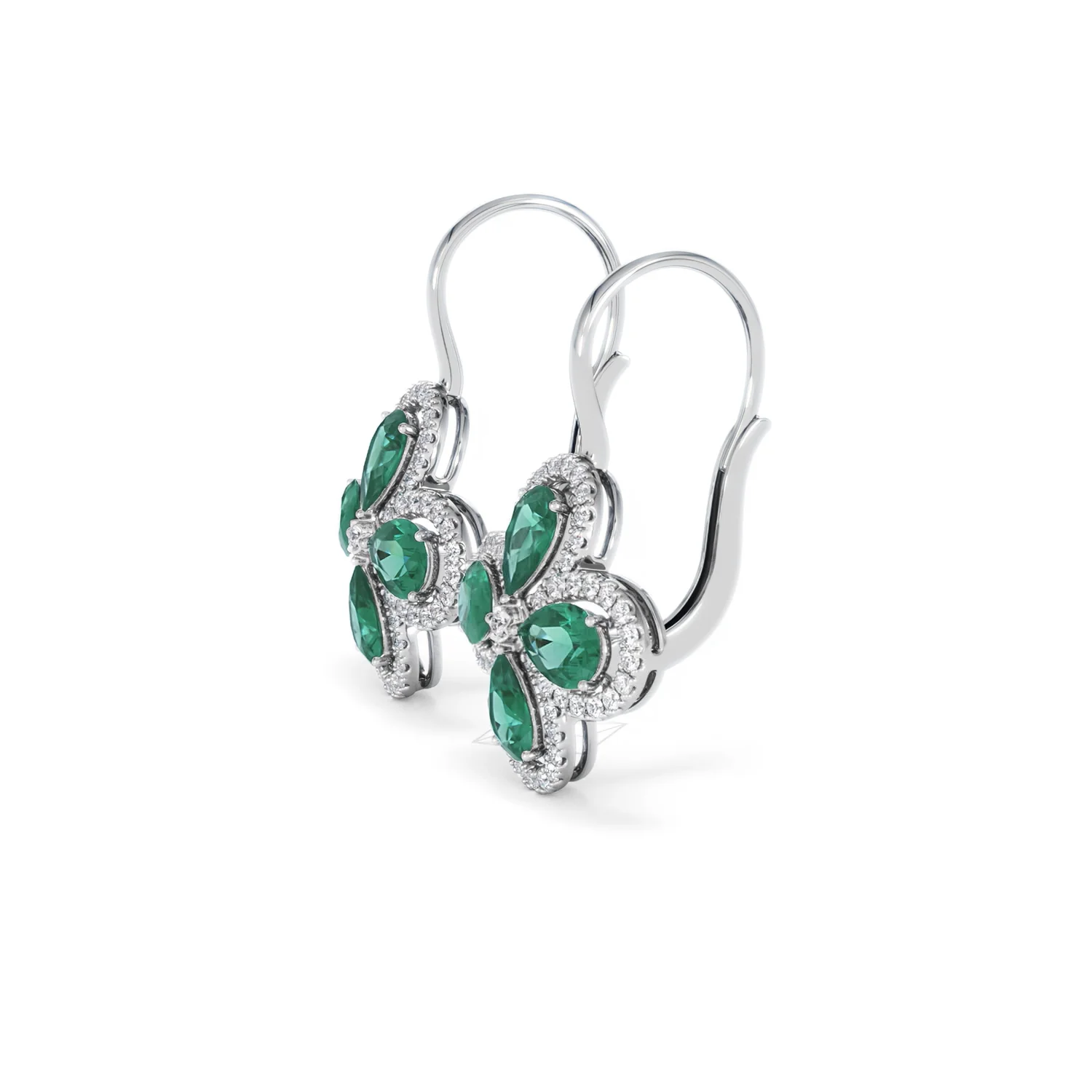 Bloom 4.75ct Lab Emerald and Lab Diamond Earrings in 18K White Gold - Image 74