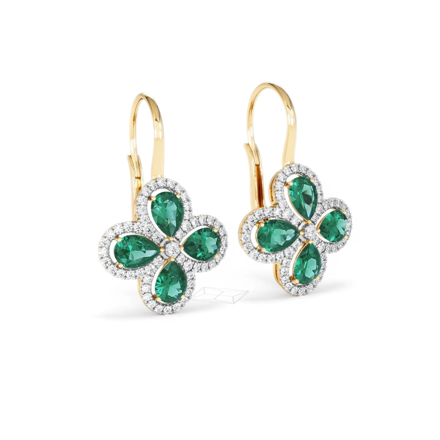 Bloom 4.75ct Lab Emerald and Lab Diamond Earrings in 18K Yellow Gold - Image 15