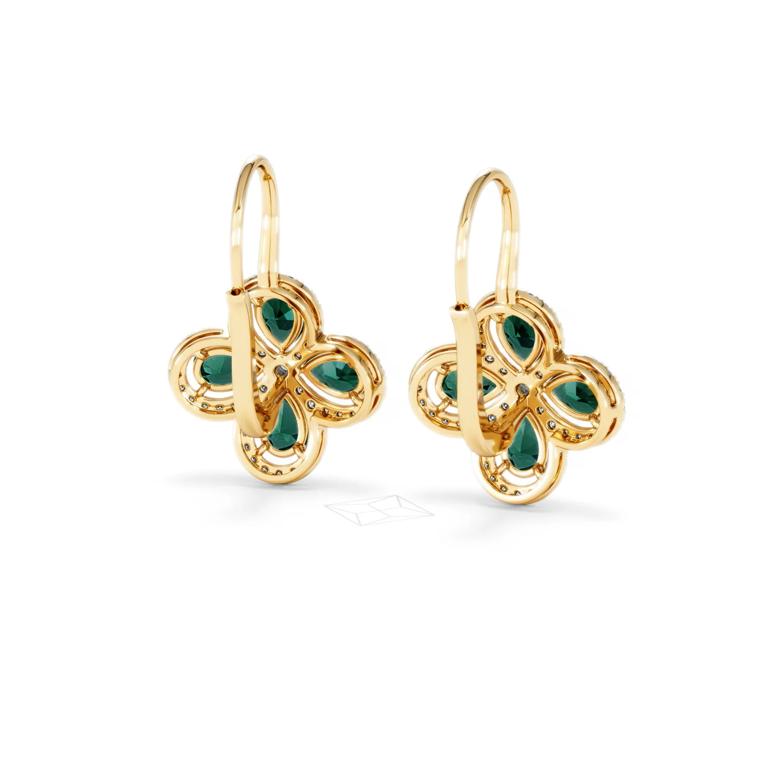 Bloom 4.75ct Lab Emerald and Lab Diamond Earrings in 18K Yellow Gold - Image 45