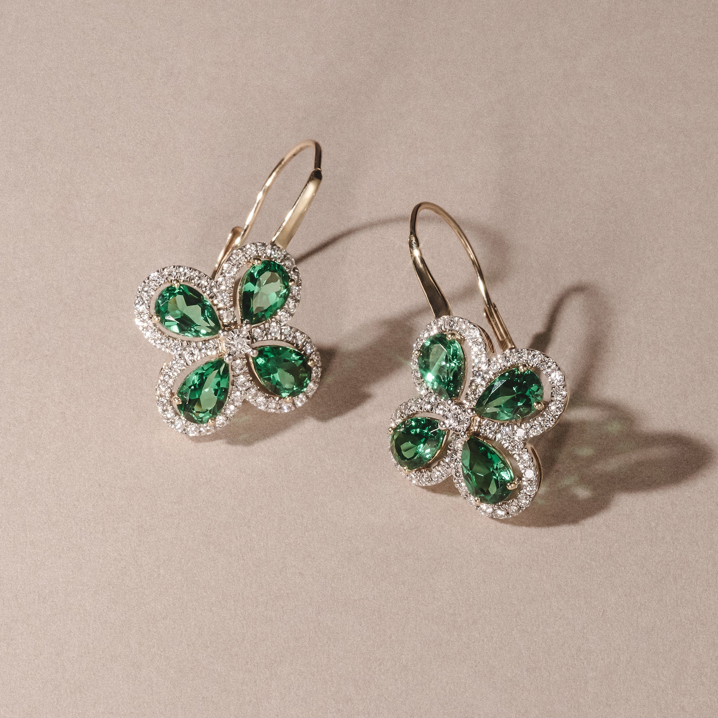 Bloom 4.75ct Lab Emerald and Lab Diamond Earrings in 18K Yellow Gold - Image 6