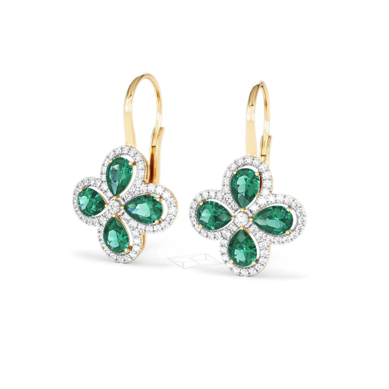 Bloom 4.75ct Lab Emerald and Lab Diamond Earrings in 18K Yellow Gold - Image 84