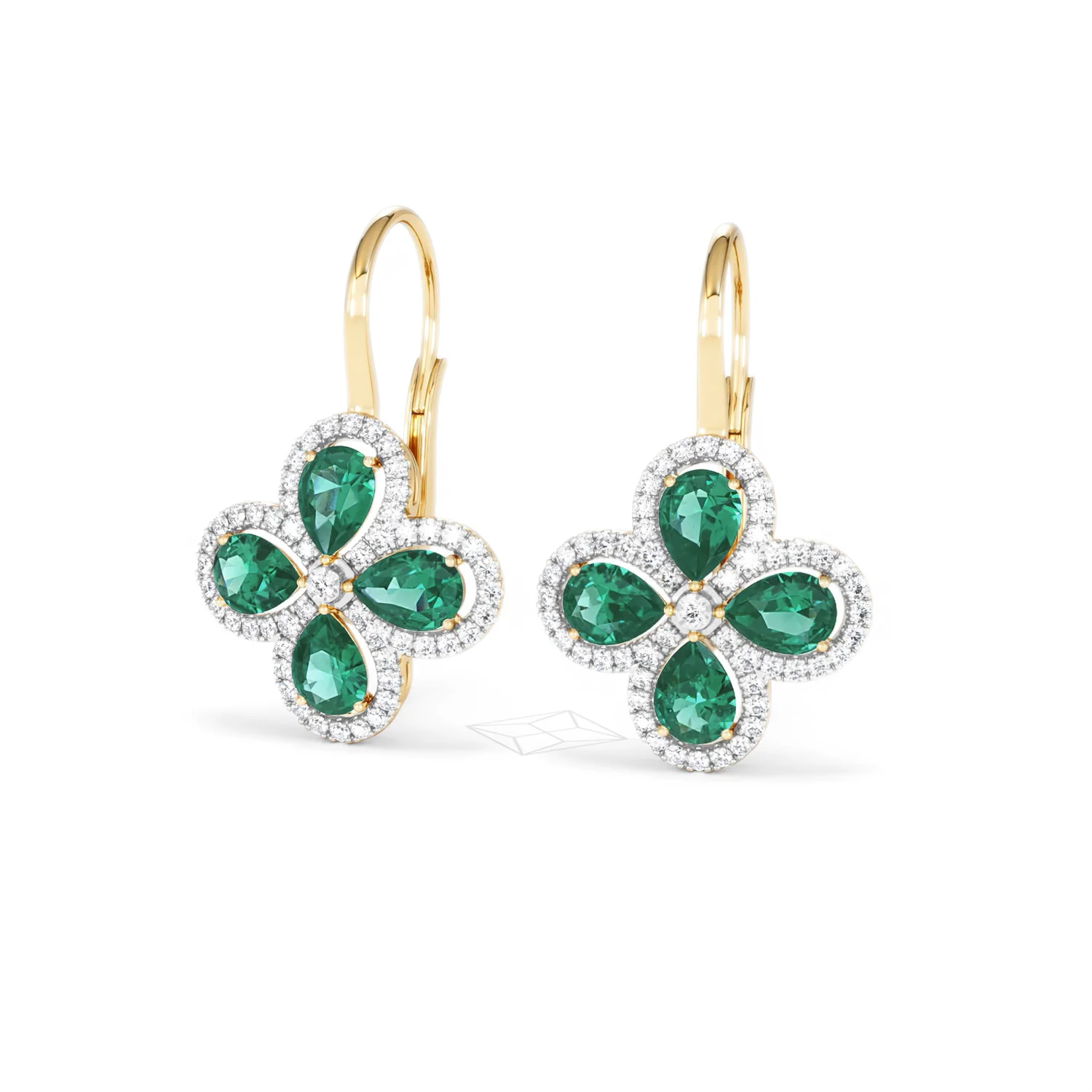 Bloom 4.75ct Lab Emerald and Lab Diamond Earrings in 18K Yellow Gold - Image 85