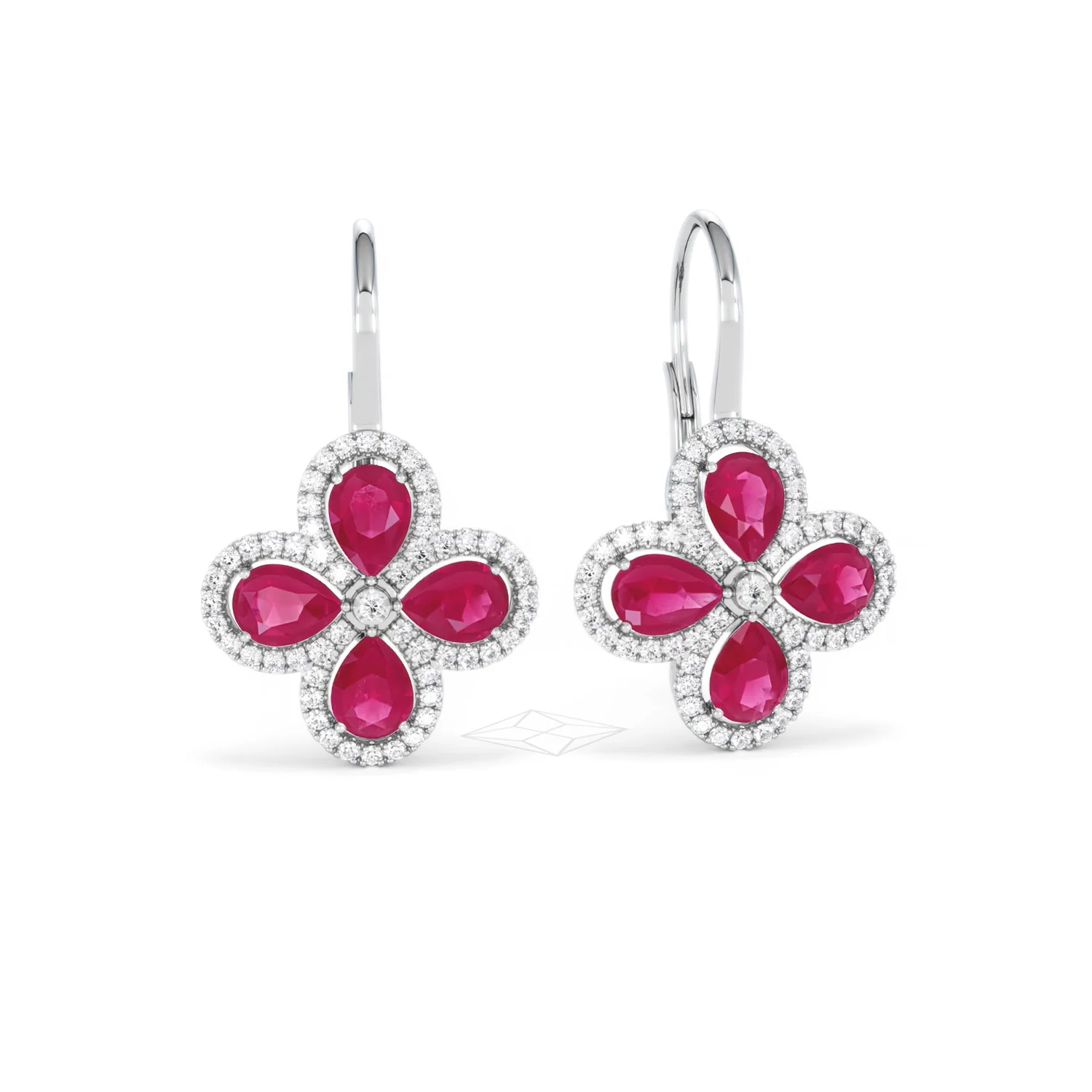 Bloom 4.75ct Lab Ruby and Lab Diamond Earrings in 18K White Gold - Image 11