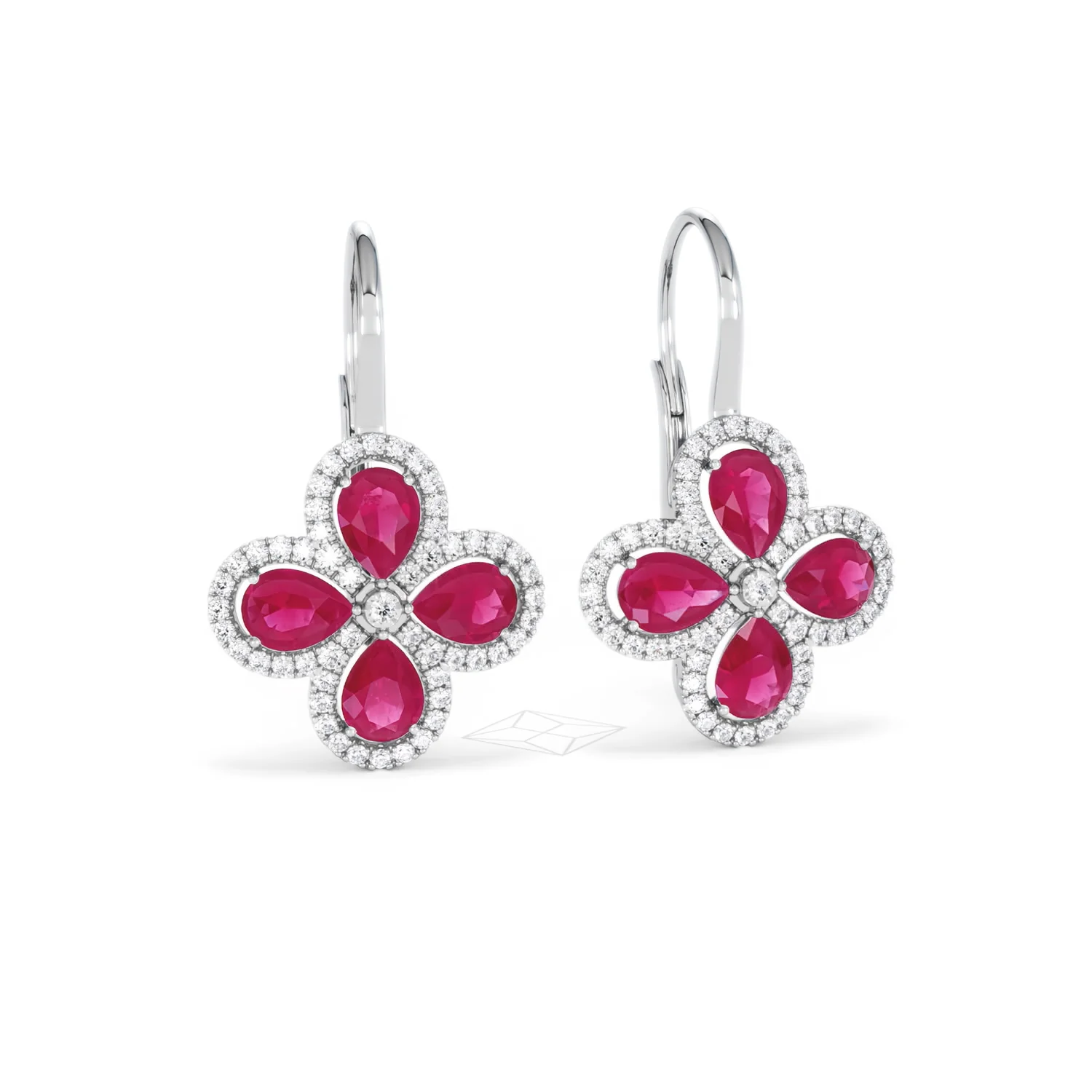 Bloom 4.75ct Lab Ruby and Lab Diamond Earrings in 18K White Gold - Image 12