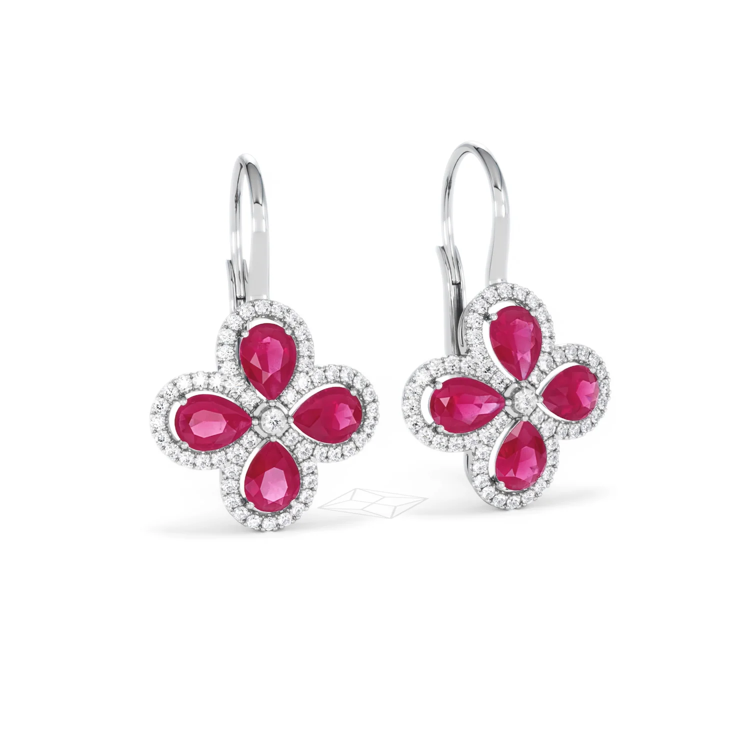 Bloom 4.75ct Lab Ruby and Lab Diamond Earrings in 18K White Gold - Image 13