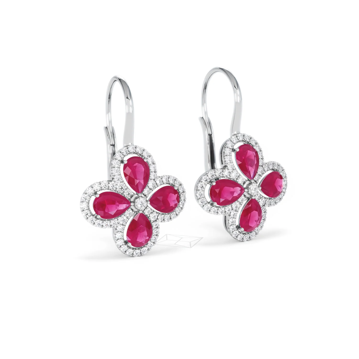 Bloom 4.75ct Lab Ruby and Lab Diamond Earrings in 18K White Gold - Image 15