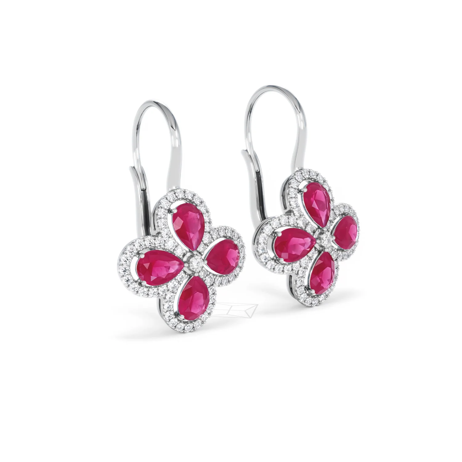 Bloom 4.75ct Lab Ruby and Lab Diamond Earrings in 18K White Gold - Image 17