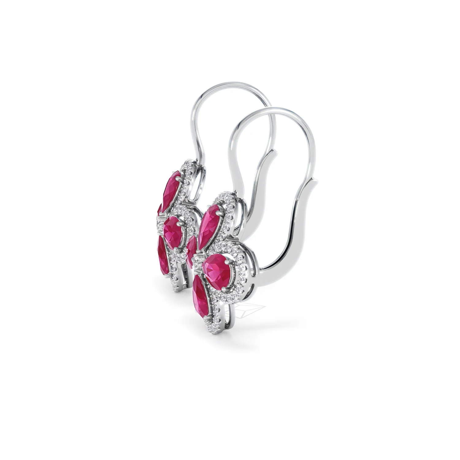 Bloom 4.75ct Lab Ruby and Lab Diamond Earrings in 18K White Gold - Image 72