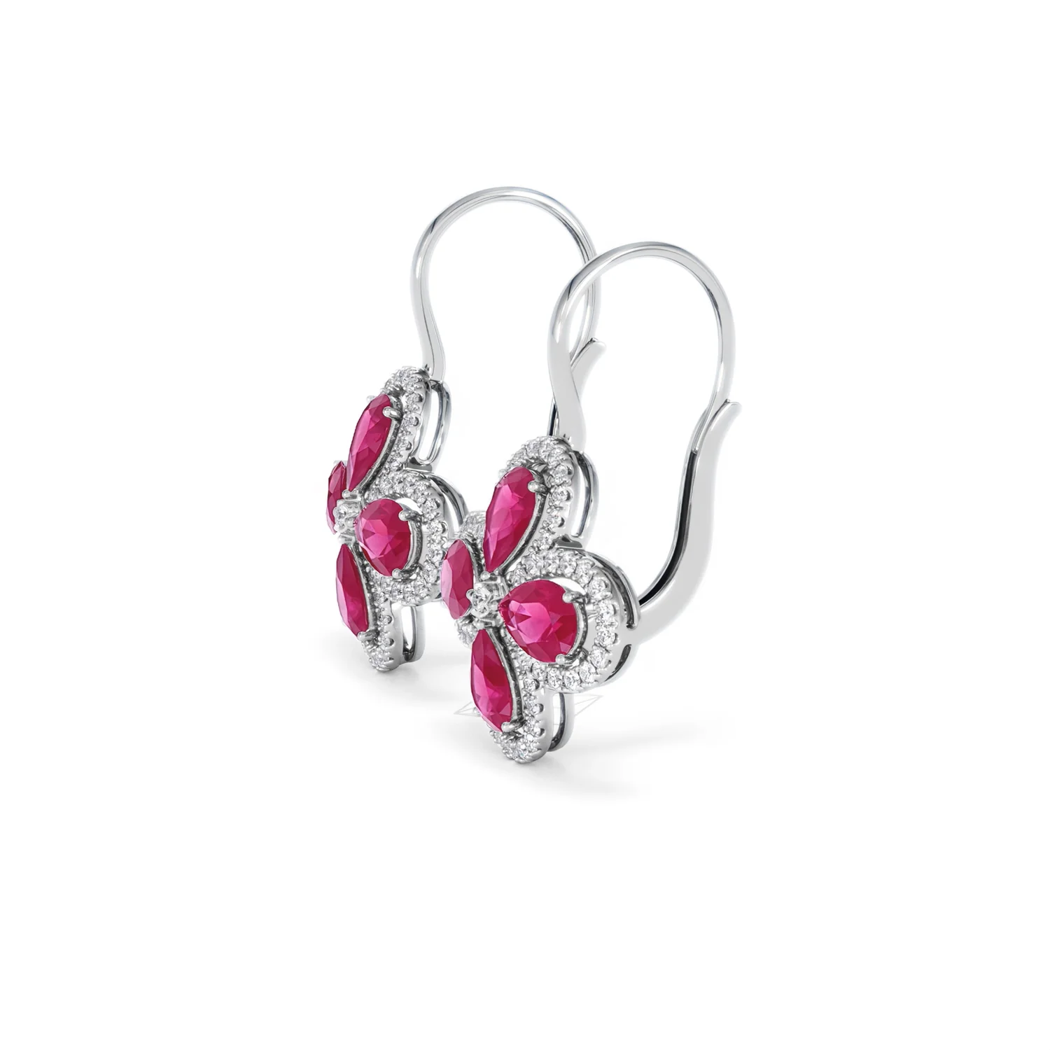 Bloom 4.75ct Lab Ruby and Lab Diamond Earrings in 18K White Gold - Image 74