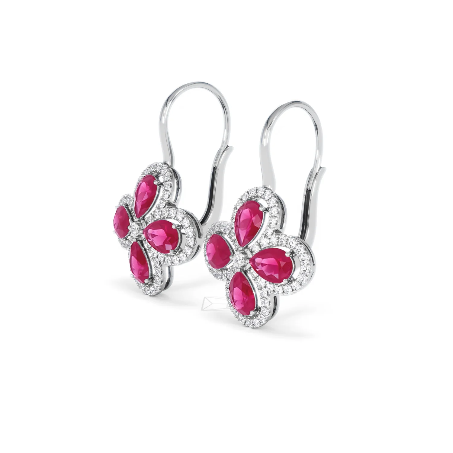 Bloom 4.75ct Lab Ruby and Lab Diamond Earrings in 18K White Gold - Image 78