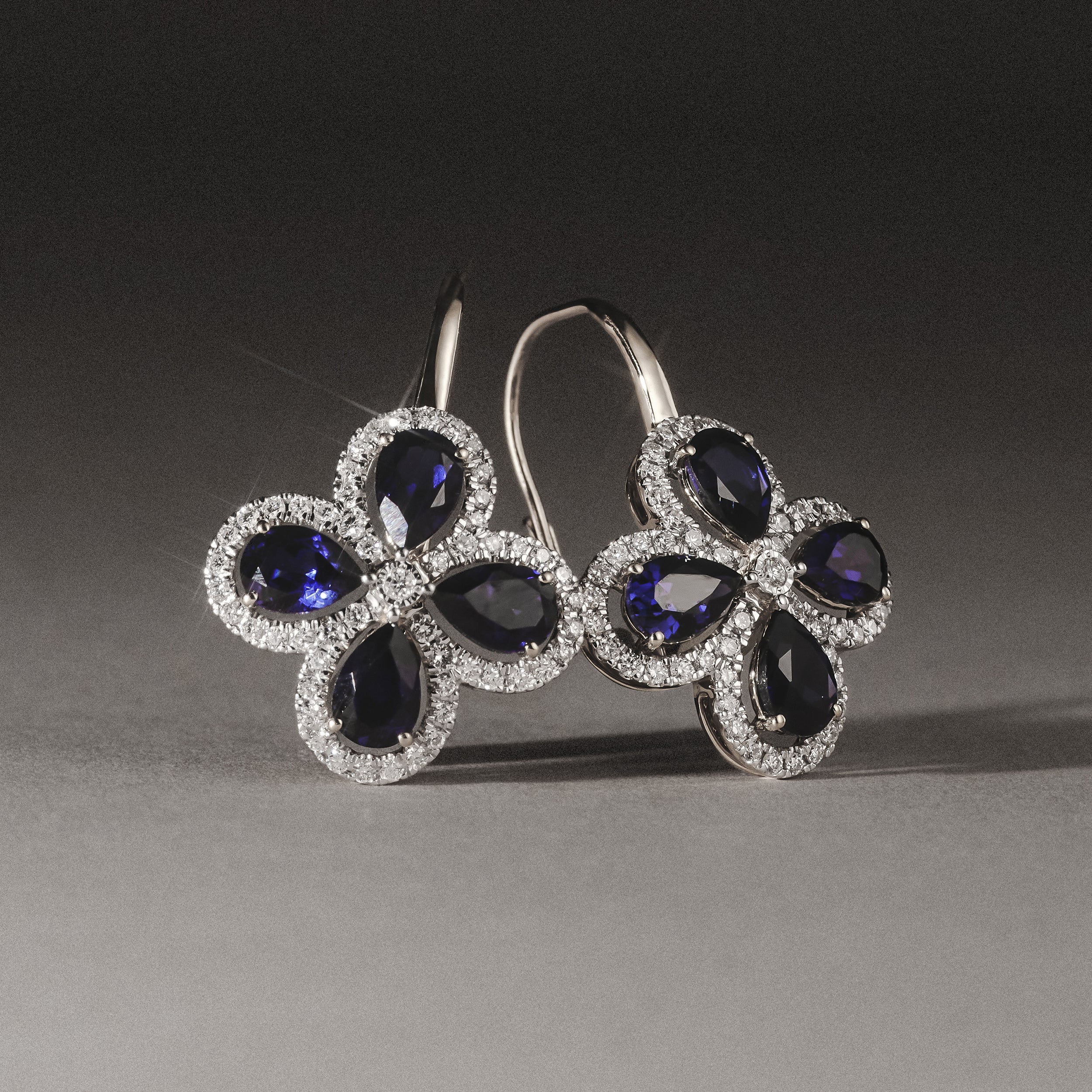 Bloom 4.75ct Lab Sapphire and Lab Diamond Earrings in 18K White Gold - Image 8