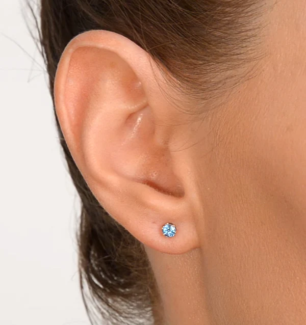 Blue Topaz 4mm 9K White Gold Studs Earrings - Image 3