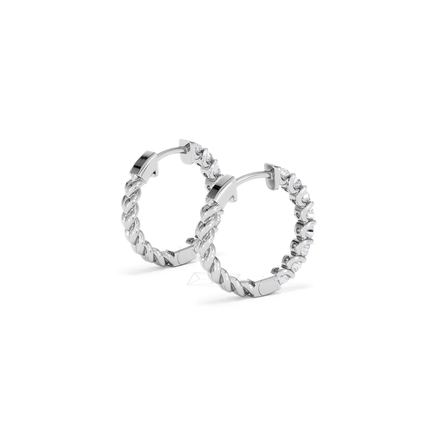 Braided 1.00ct Round Cut Lab Diamond Hoop Earrings in 9K White Gold - Image 37