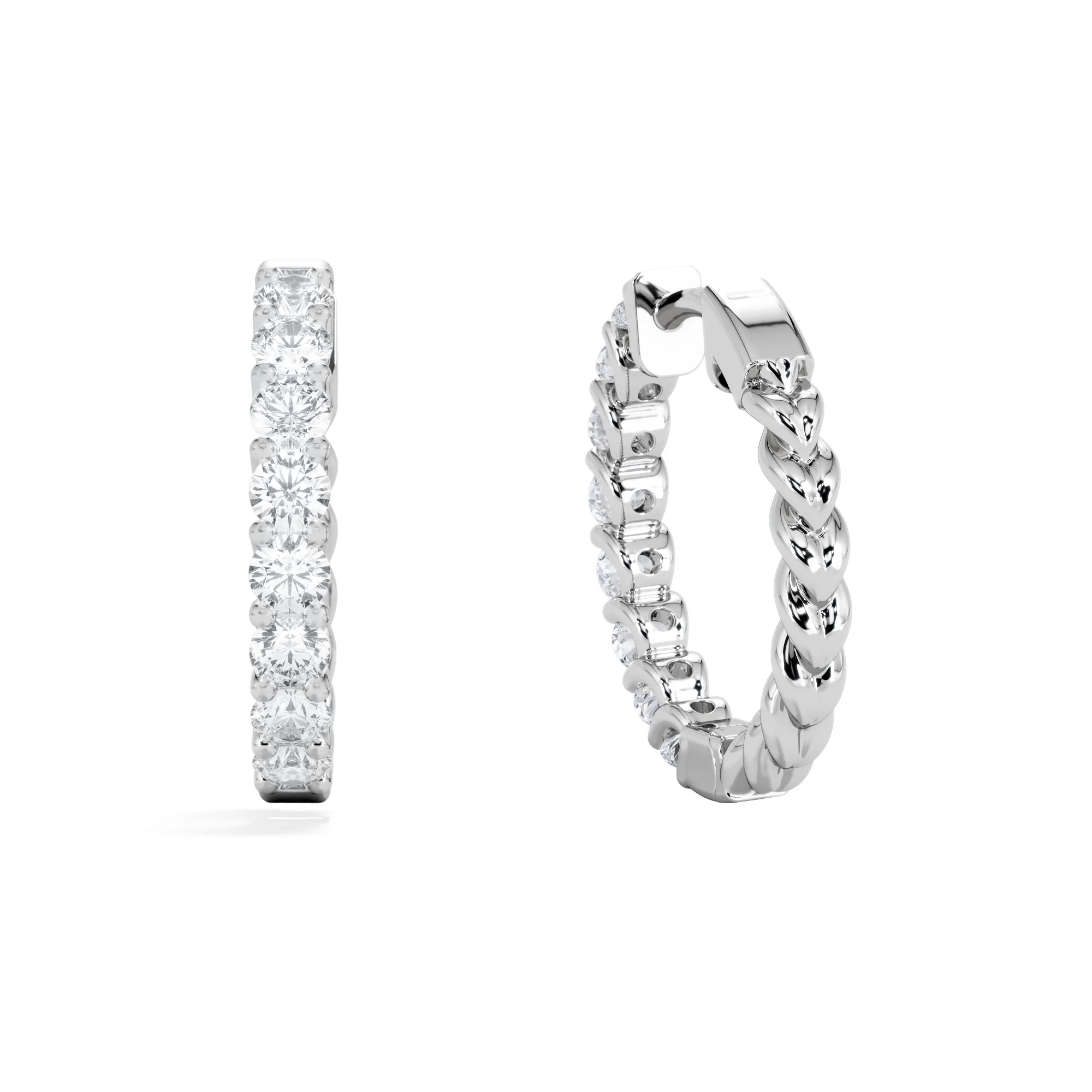 Braided 1.00ct Round Cut Lab Diamond Hoop Earrings in 9K White Gold - Image 7