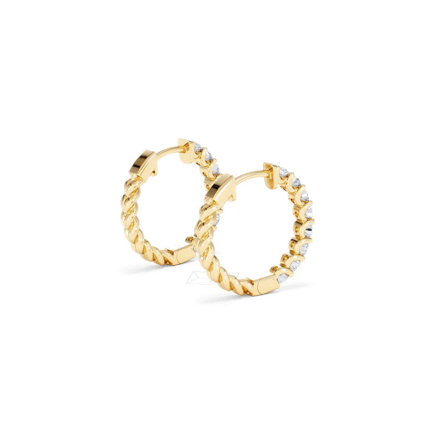 Braided 1.00ct Round Cut Lab Diamond Hoop Earrings in 9K Yellow Gold - Image 37