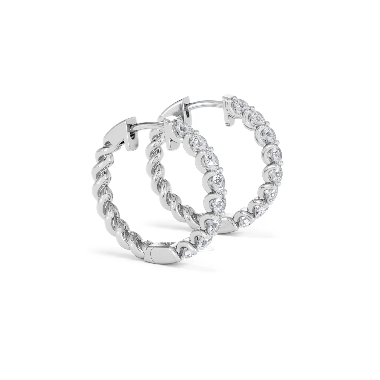 Braided 2.00ct Round Cut Lab Diamond Hoop Earrings in 9K White Gold - Image 23