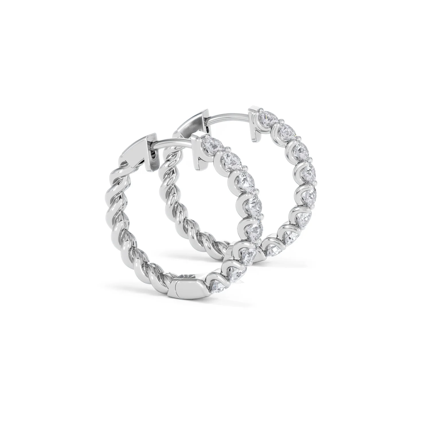 Braided 2.00ct Round Cut Lab Diamond Hoop Earrings in 9K White Gold - Image 24