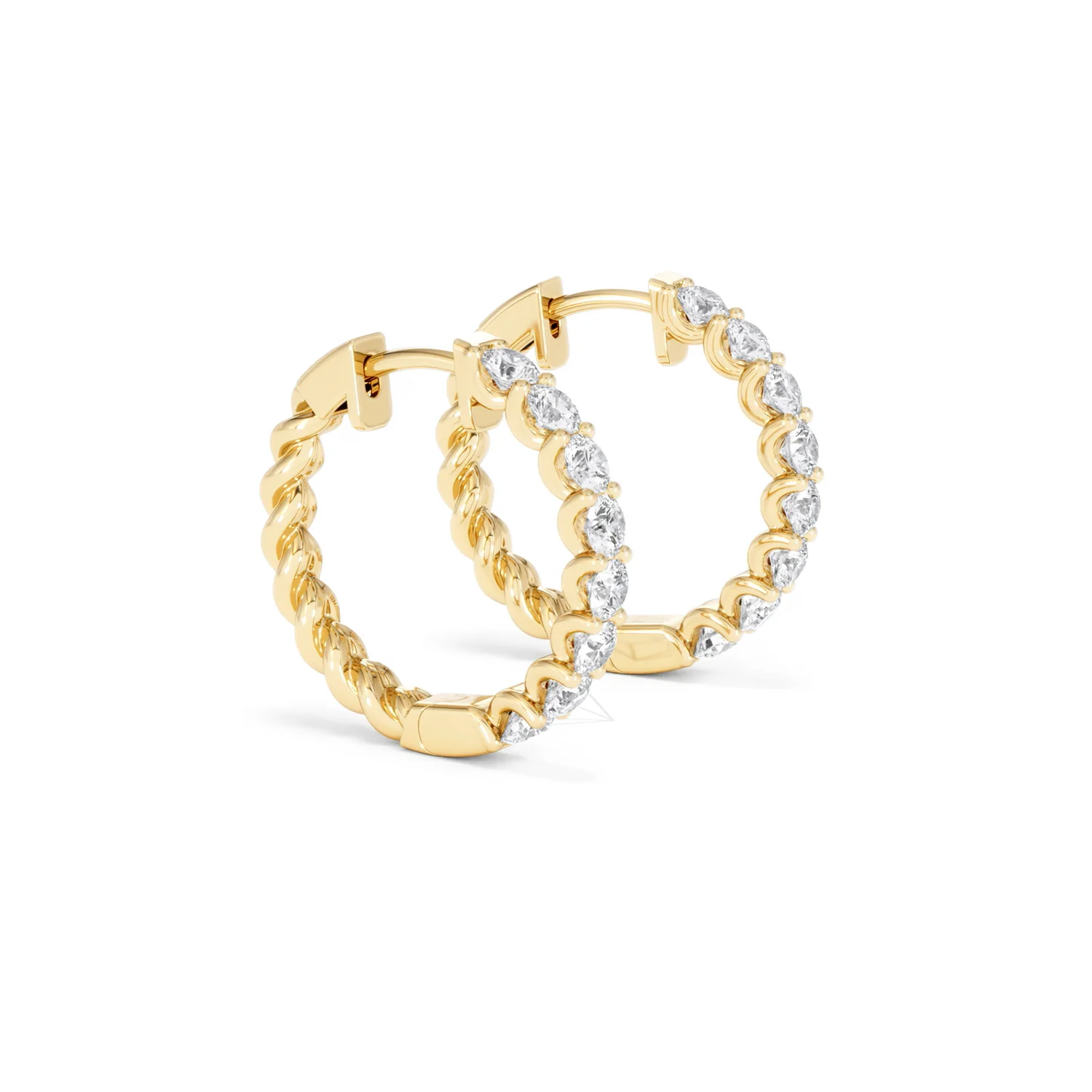 Braided 2.00ct Round Cut Lab Diamond Hoop Earrings in 9K Yellow Gold - Image 22