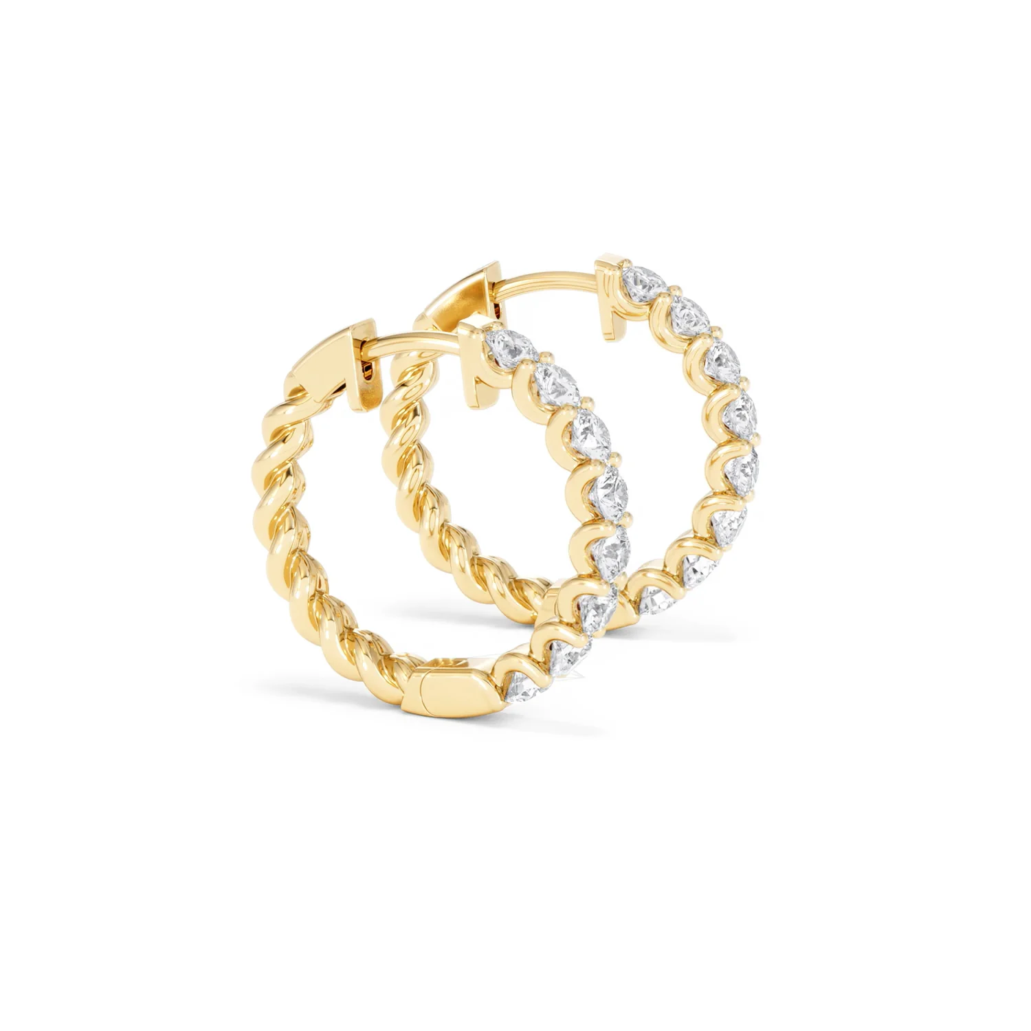 Braided 2.00ct Round Cut Lab Diamond Hoop Earrings in 9K Yellow Gold - Image 24